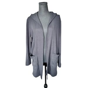 Splendid Waffle-Knit Open Front Hooded Cardigan – Size M – Black Travel R13